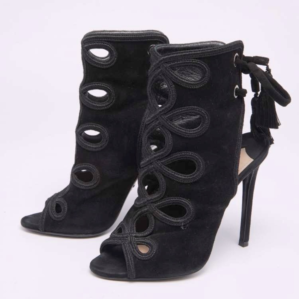 Prada Black Suede  Ankle Tie Sandals Size 35